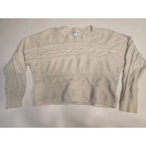 Pink Rose Cream Gray Crew Neck Sweater with Textured Knit Size Large